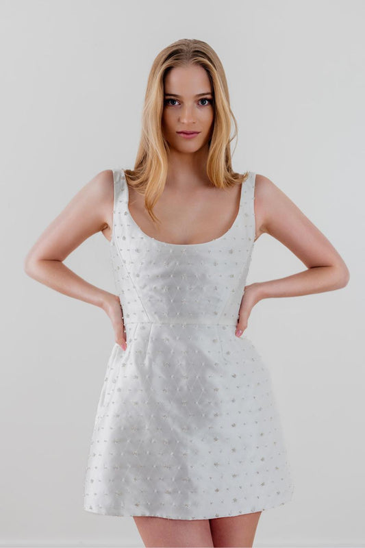 by watters mini dress Brie Strapless Embellished Pearl Floral A-Line top bow in the back By Watters Bridal and