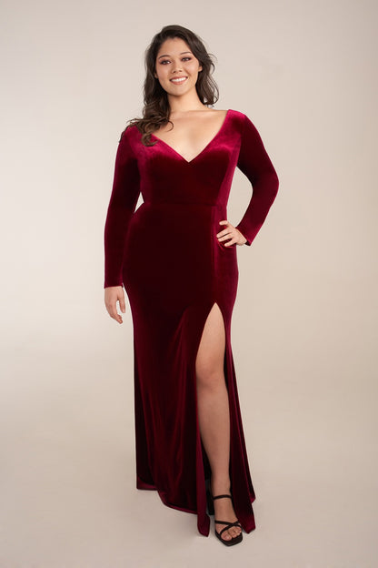 Long Sleeve Velvet Bridesmaid Dress