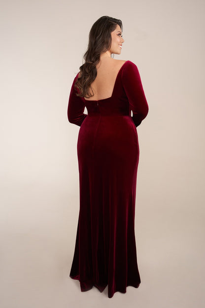 Long Sleeve Velvet Bridesmaid Dress