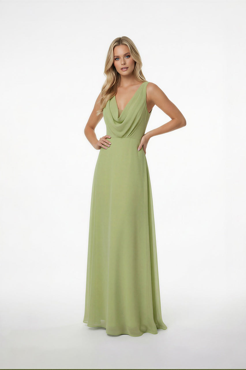 Cowl Neck Chiffon Bridesmaid Dress