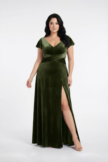 Flutter Sleeve Velvet Bridesmaid Dress