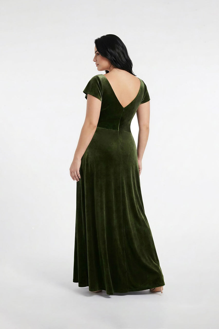 Flutter Sleeve Velvet Bridesmaid Dress