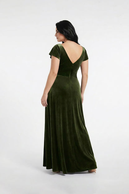 Flutter Sleeve Velvet Bridesmaid Dress