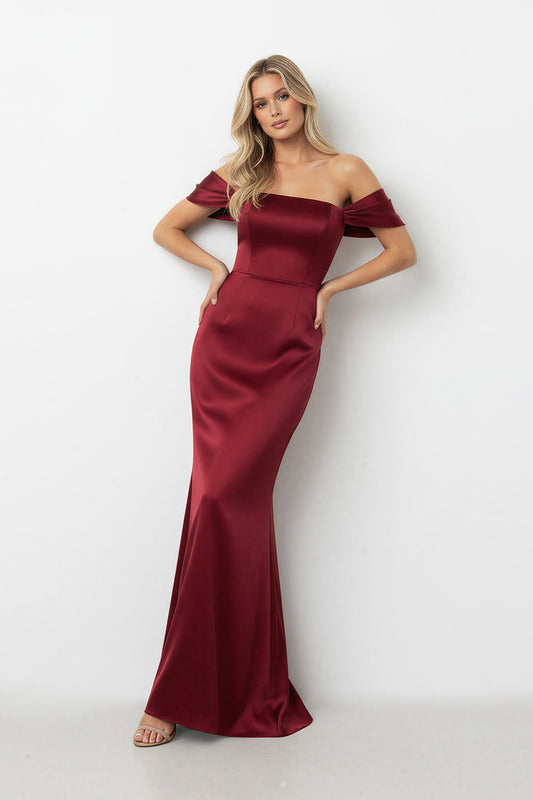 Portrait Neck Satin Bridesmaid Dress