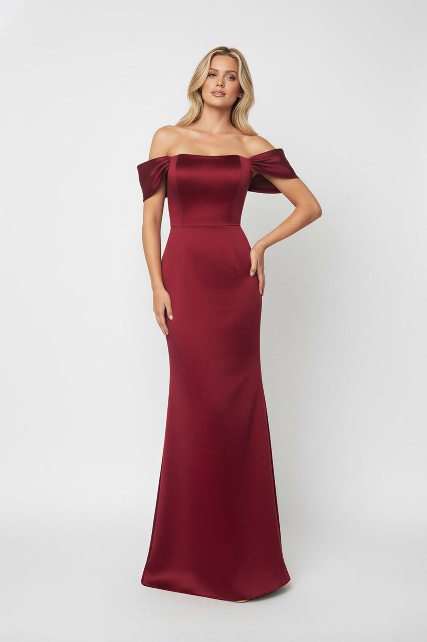 Portrait Neck Satin Bridesmaid Dress