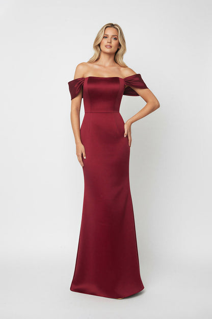 Portrait Neck Satin Bridesmaid Dress