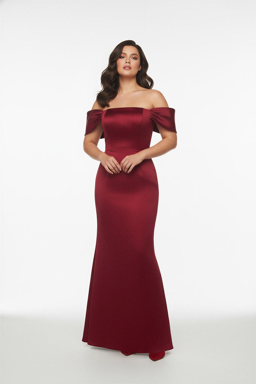 Portrait Neck Satin Bridesmaid Dress