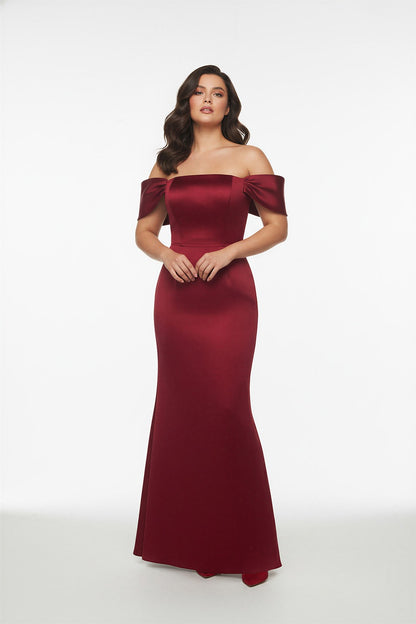Portrait Neck Satin Bridesmaid Dress