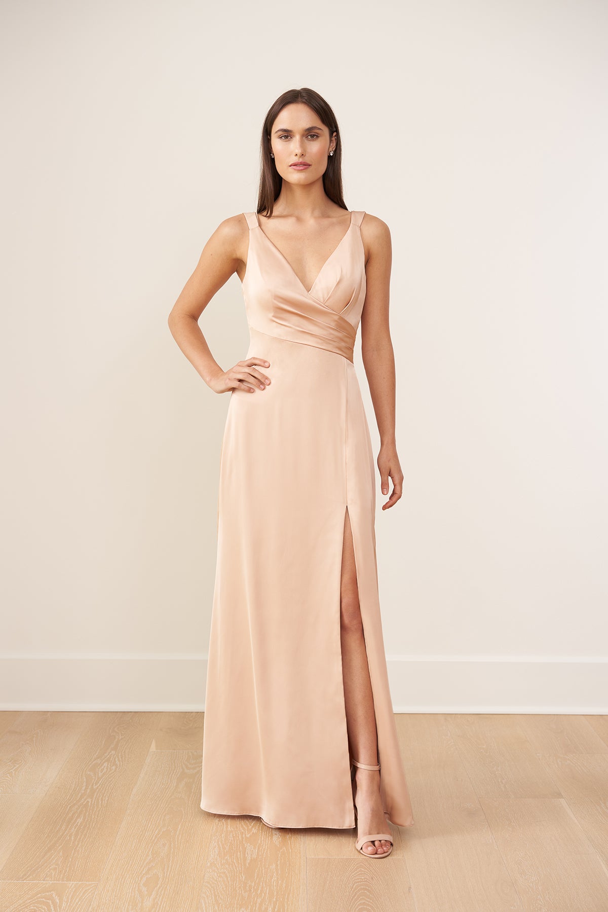 cashmere bridesmaid dresses Charmeuse Plunge V-Neck Dress – Bridal and Formal Vipchrono size:16 L2:Clothing Black Chiffon Maxi Dress a deeper V‐back neckline