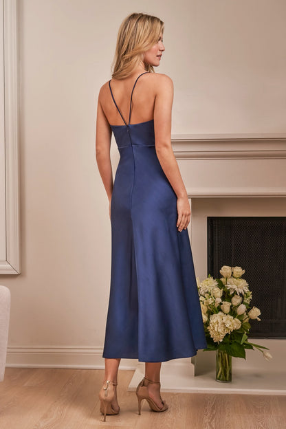 Charmeuse V-Neck Midi Bridesmaid Dress