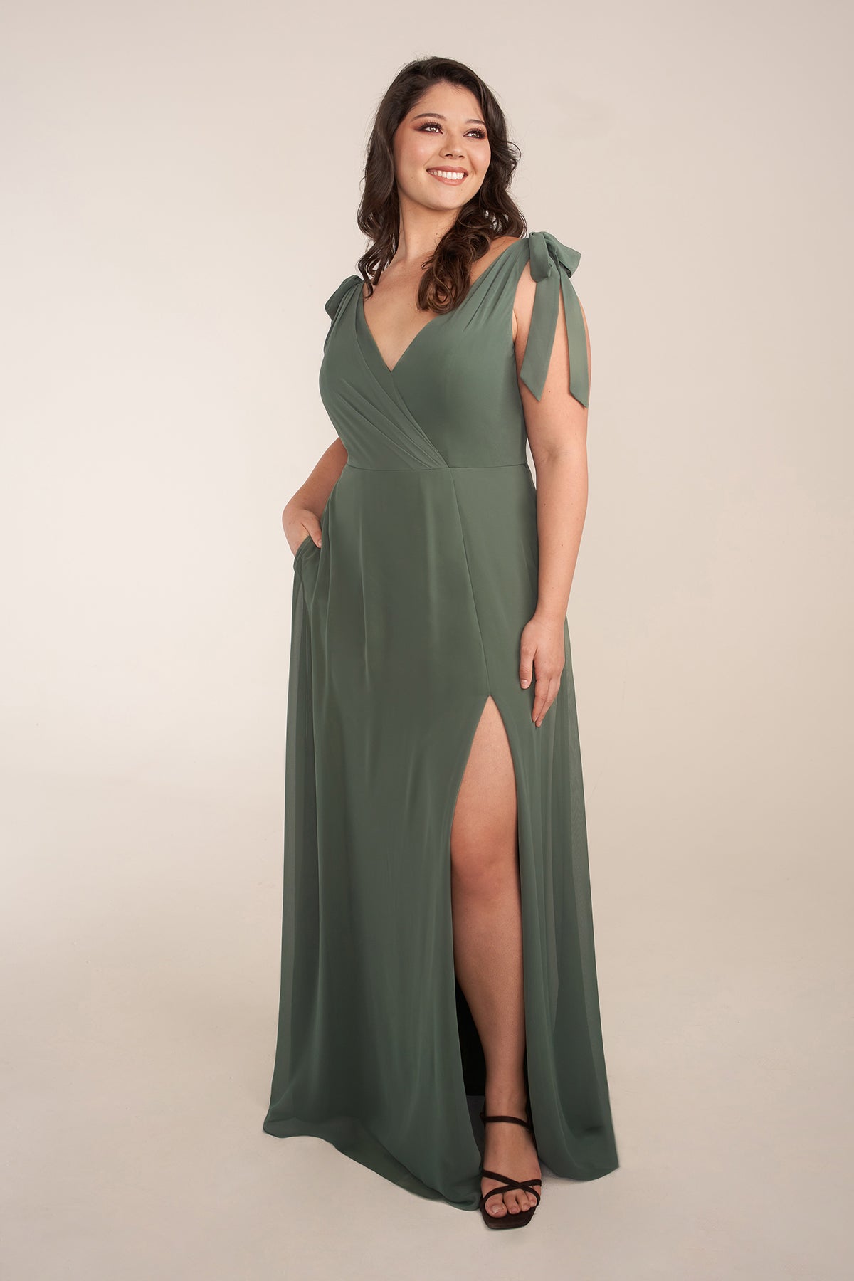 Chiffon A-Line Bridesmaid Dress with Shoulder Bows