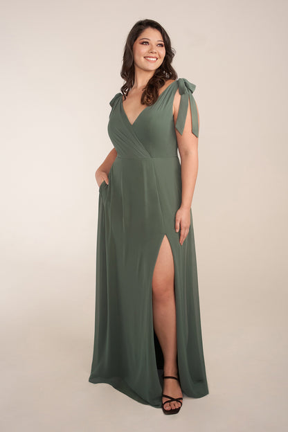 Chiffon A-Line Bridesmaid Dress with Shoulder Bows