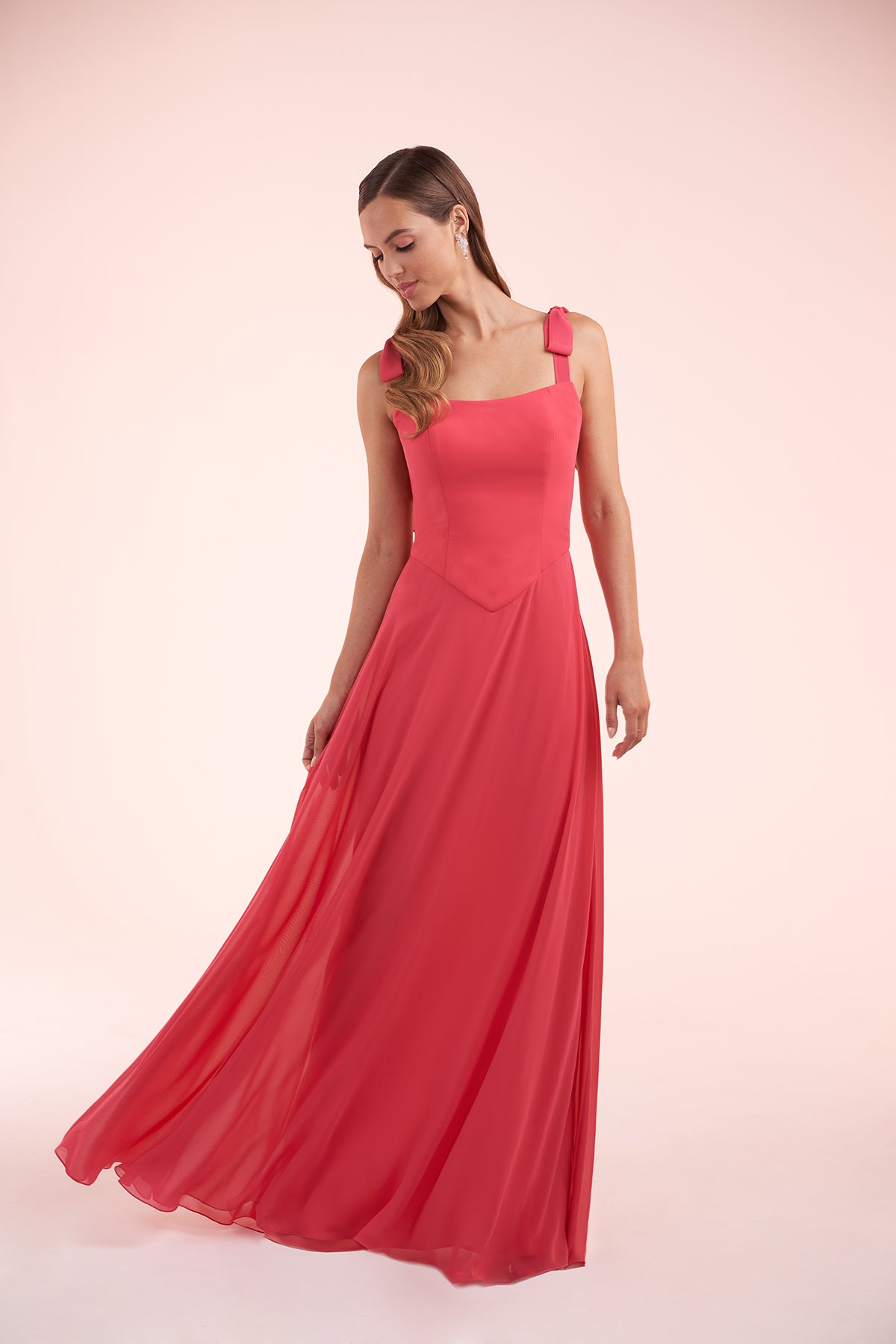 Chiffon Bow Strap A-Line Bridesmaid Dress