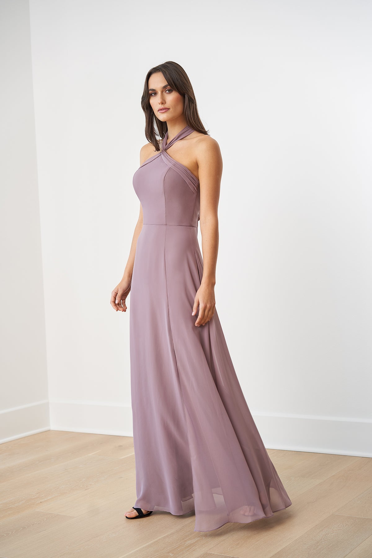 twist back bridesmaid dress Chiffon Halter Tie-Back – Bridal and Formal Color:Pink/Silver