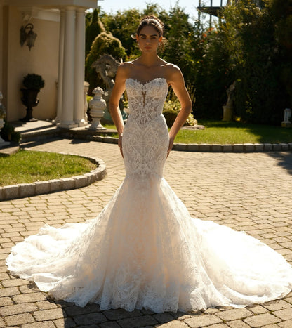 Strapless Lace Fit-and-Flare Couture Wedding Dress