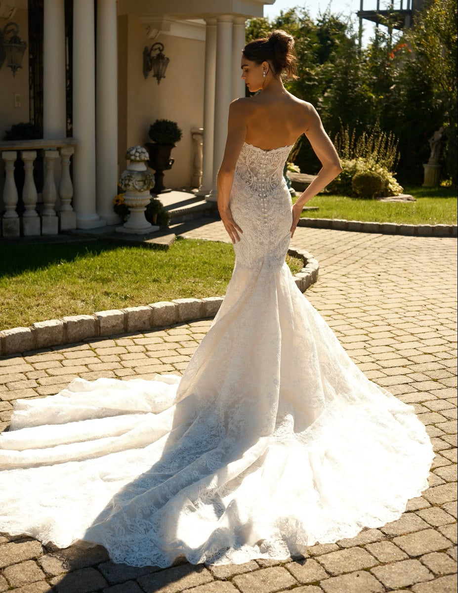 Strapless Lace Fit-and-Flare Couture Wedding Dress