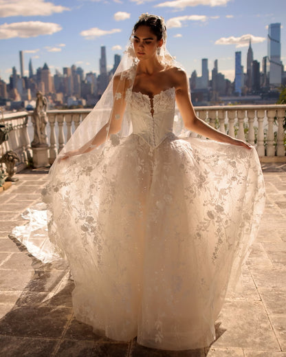 Silk Satin & Lace Ball Gown Wedding Dress