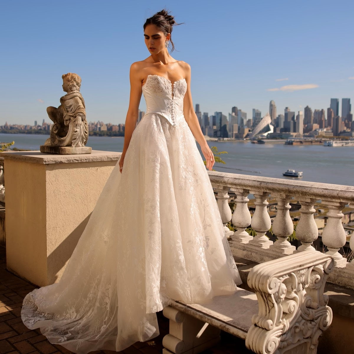 Silk Satin & Lace Ball Gown Wedding Dress