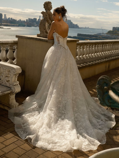 Silk Satin & Lace Ball Gown Wedding Dress