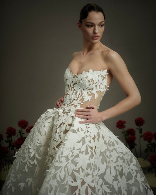 Floral Illusion Ball Gown Wedding Dress
