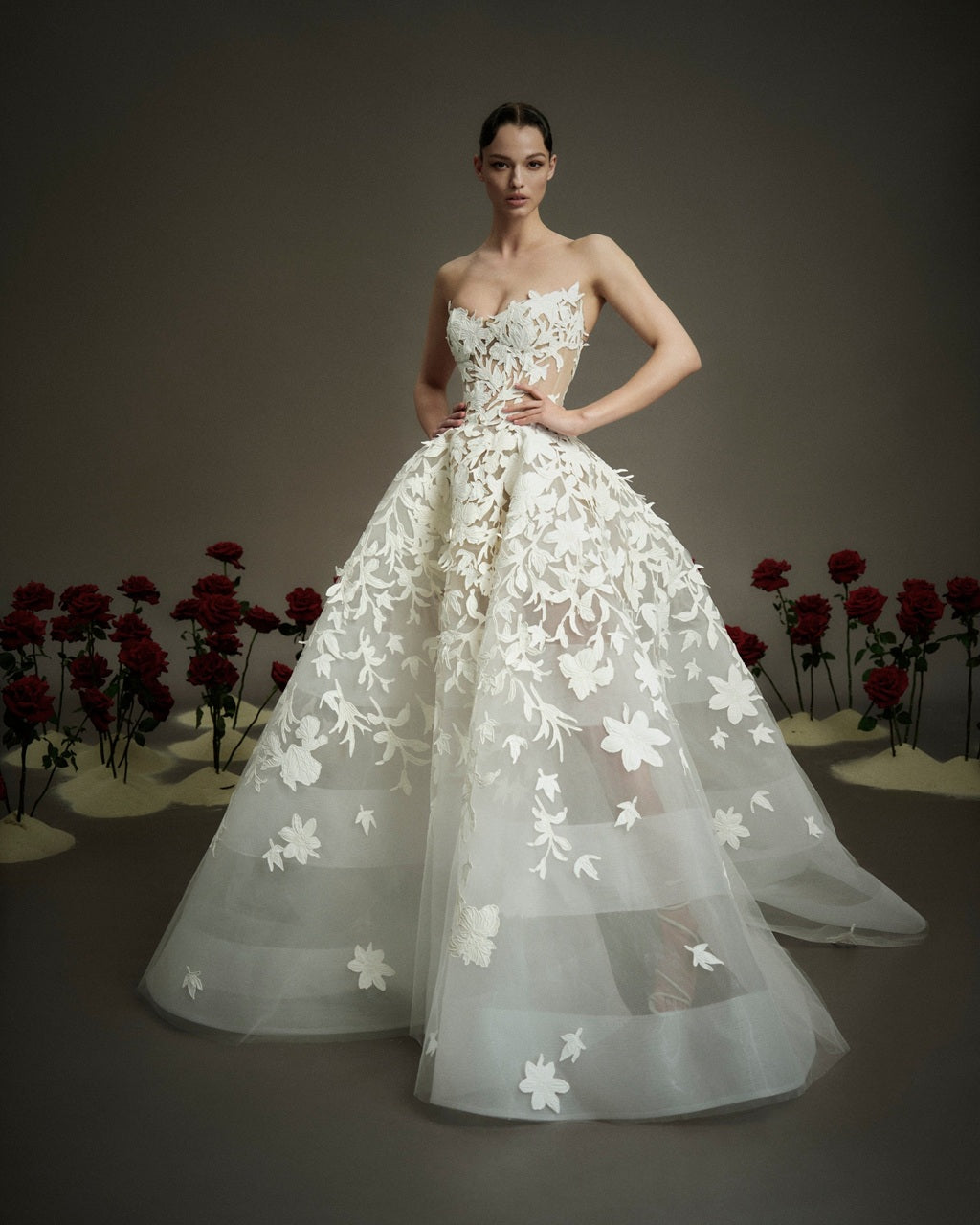 Floral Illusion Ball Gown Wedding Dress