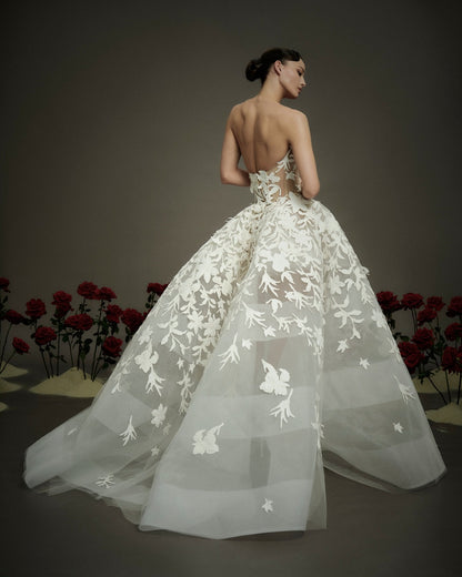 Floral Illusion Ball Gown Wedding Dress