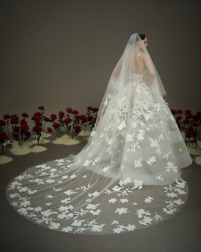 Floral Illusion Ball Gown Wedding Dress