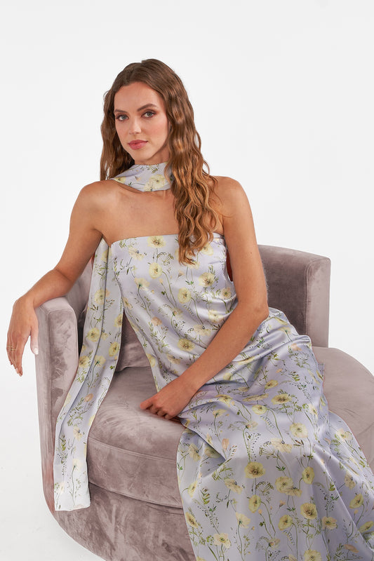 Floral Satin A-Line Bridesmaid Dress