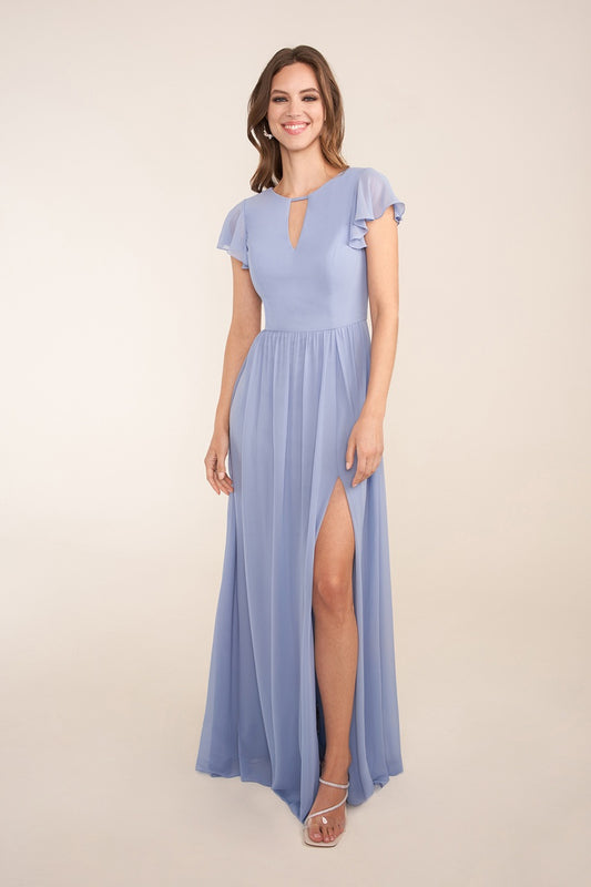 Flutter Sleeve Keyhole Neckline Bridesmaid Dress