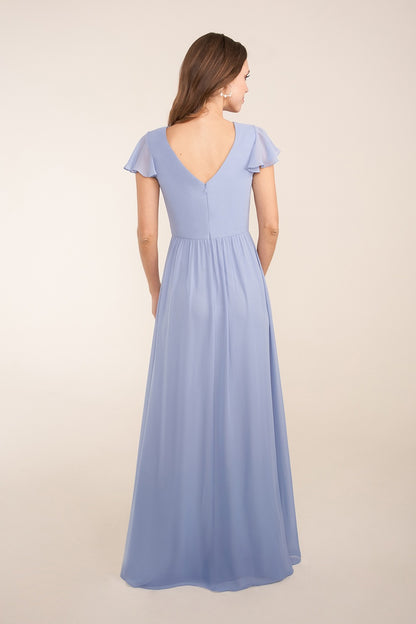 Flutter Sleeve Keyhole Neckline Bridesmaid Dress