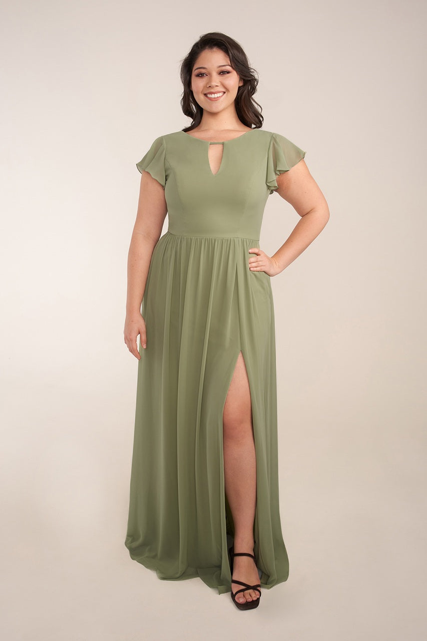 Flutter Sleeve Keyhole Neckline Bridesmaid Dress