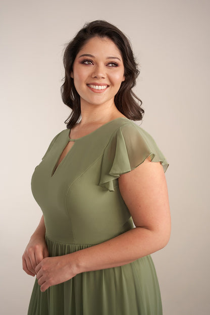 Flutter Sleeve Keyhole Neckline Bridesmaid Dress