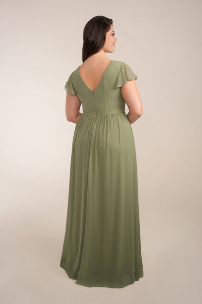 Flutter Sleeve Keyhole Neckline Bridesmaid Dress