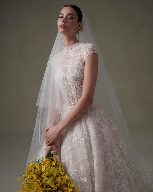 High Neck Lace Ballgown Wedding Dress