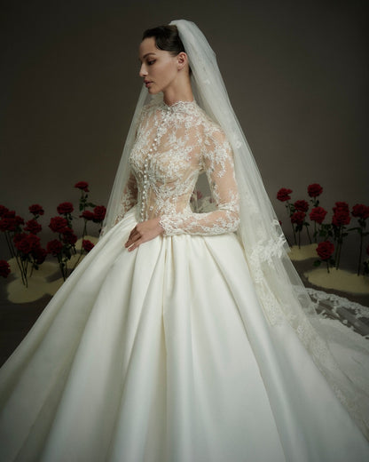 Long Sleeve Lace Ball Gown Wedding Dress