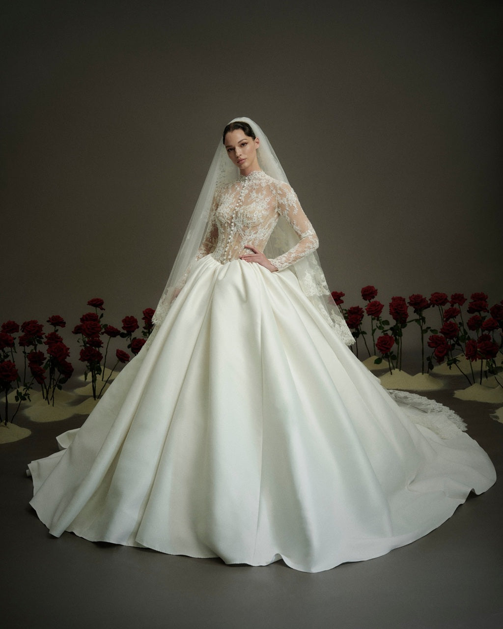 Long Sleeve Lace Ball Gown Wedding Dress