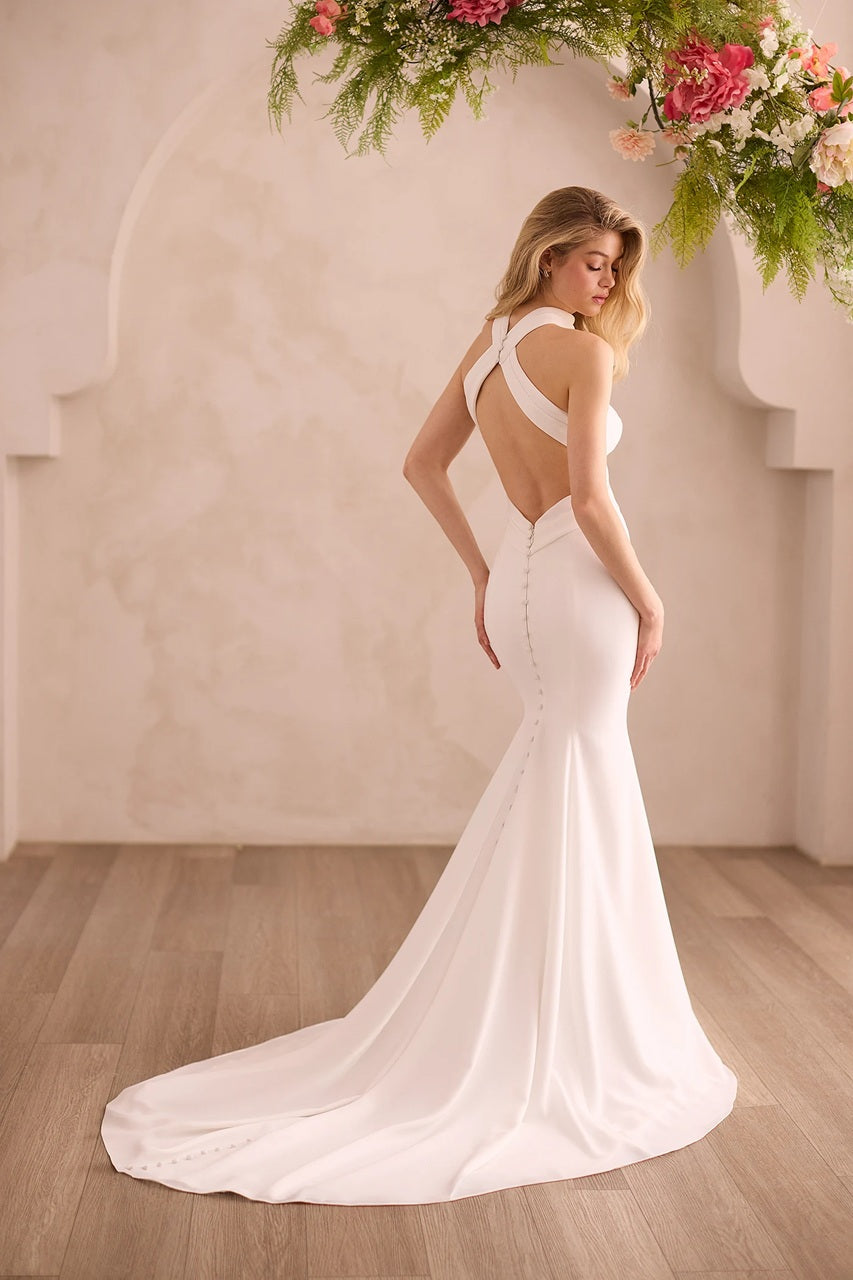 Halter Neck Crêpe Fit and Flare Wedding Dress