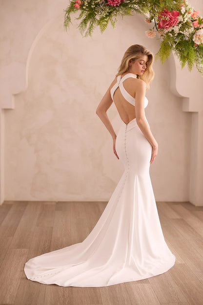Halter Neck Crêpe Fit and Flare Wedding Dress