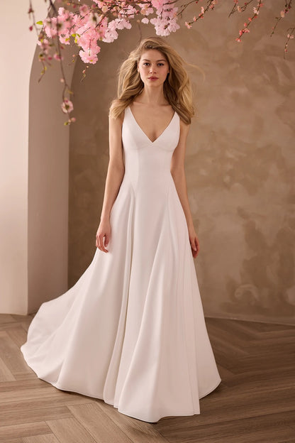V-Neck Crepe Wedding Dress