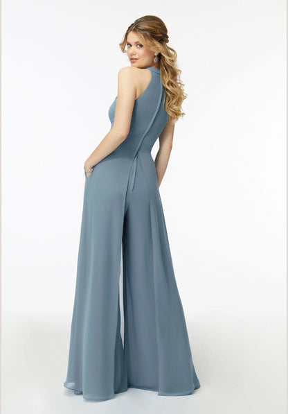 Halterneck Chiffon Bridesmaid Jumpsuit
