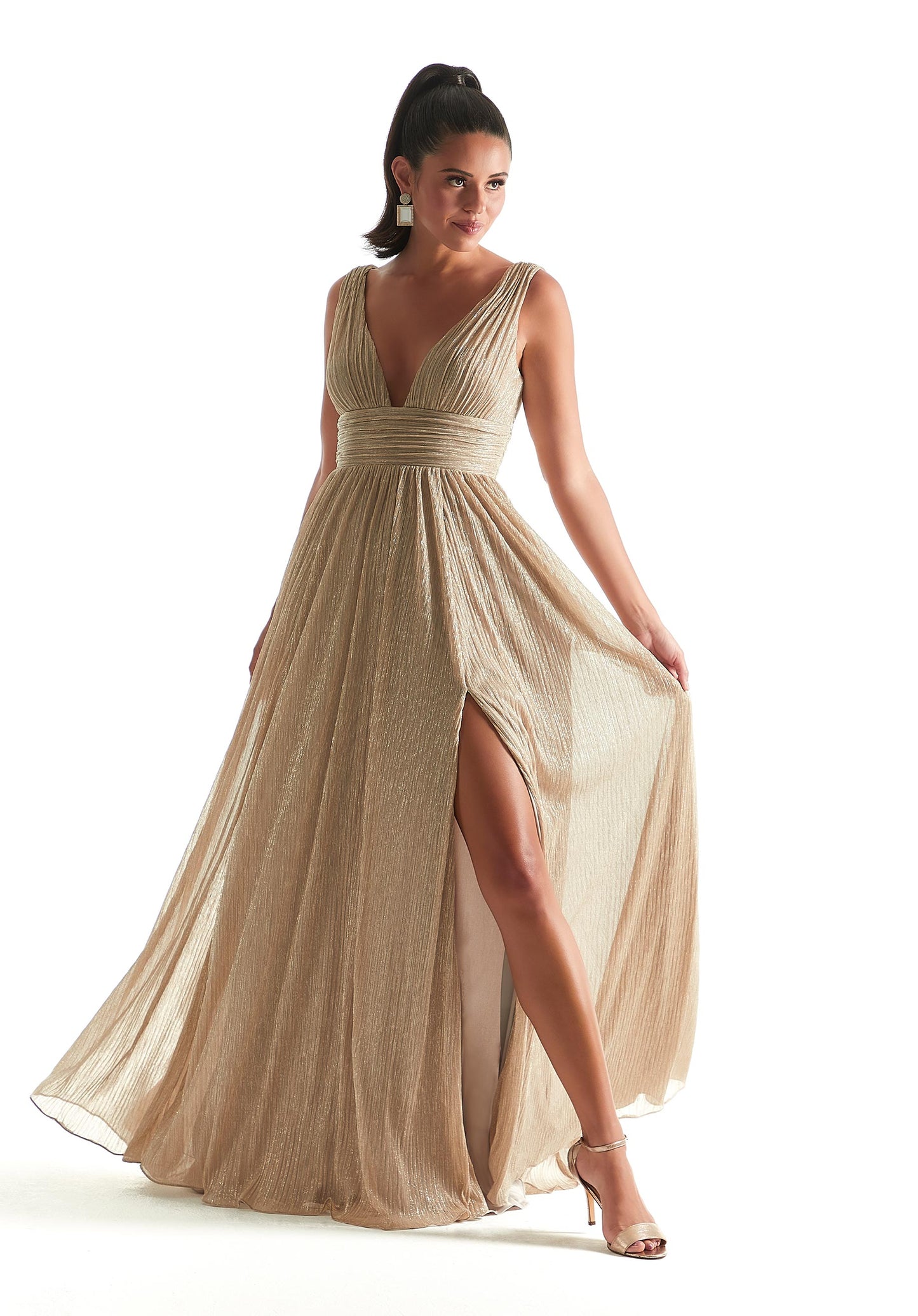 Pleated Shimmer Bridesmaid Dress – Bridal and Formal