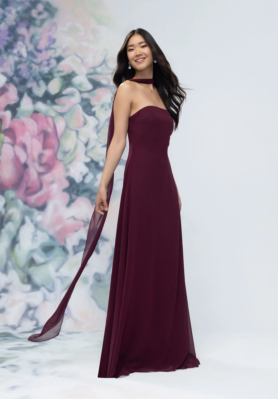 Strapless Chiffon Bridesmaid Dress with Neck Scarf