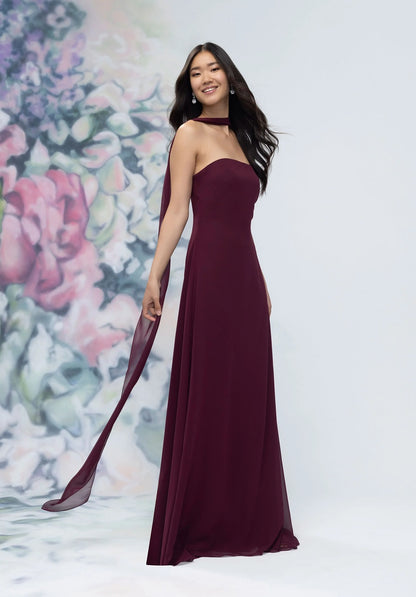 Strapless Chiffon Bridesmaid Dress with Neck Scarf