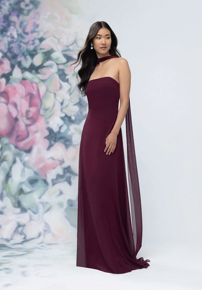 Strapless Chiffon Bridesmaid Dress with Neck Scarf