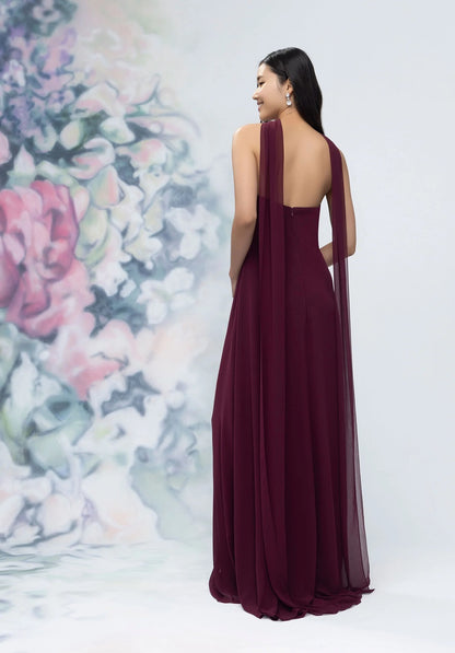 Strapless Chiffon Bridesmaid Dress with Neck Scarf