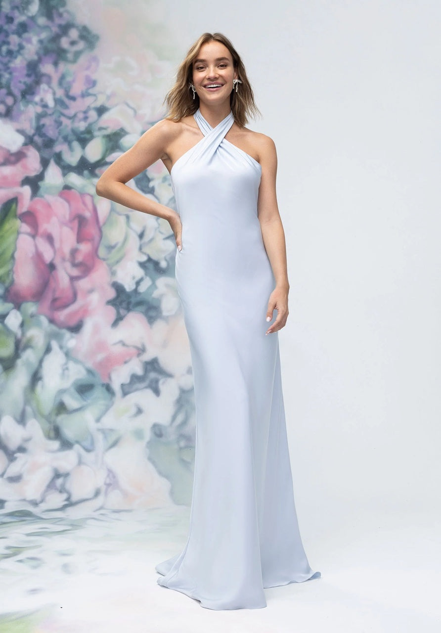 Crisscross Halter Luxe Satin Bridesmaid Dress