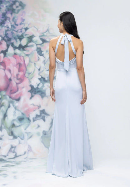 Cowl Halter Tie Back Satin Bridesmaid Dress