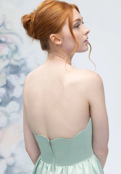 Scallop Edge Strapless Satin Bridesmaid Dress