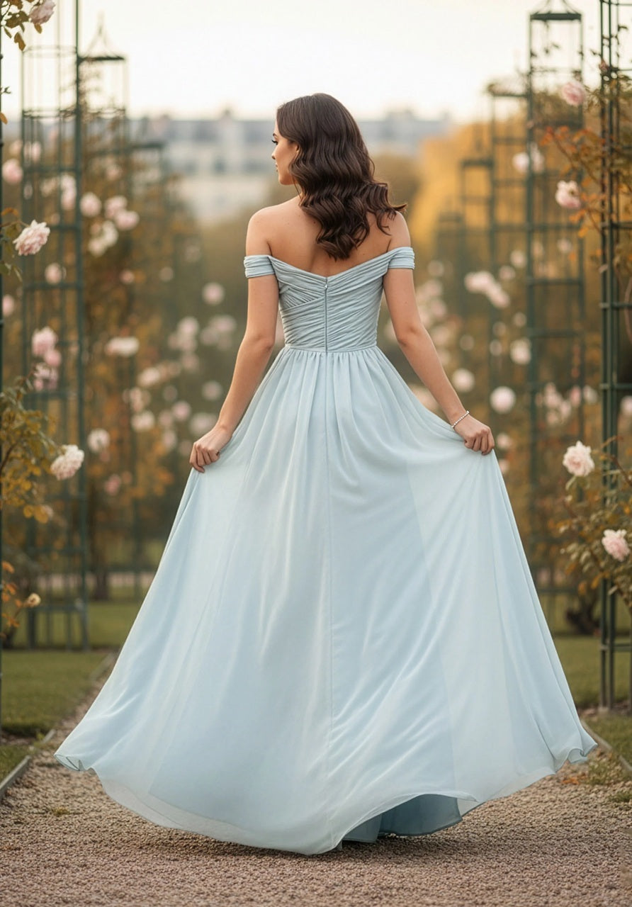 Ruched Off-the-Shoulder Chiffon Bridesmaid Dress