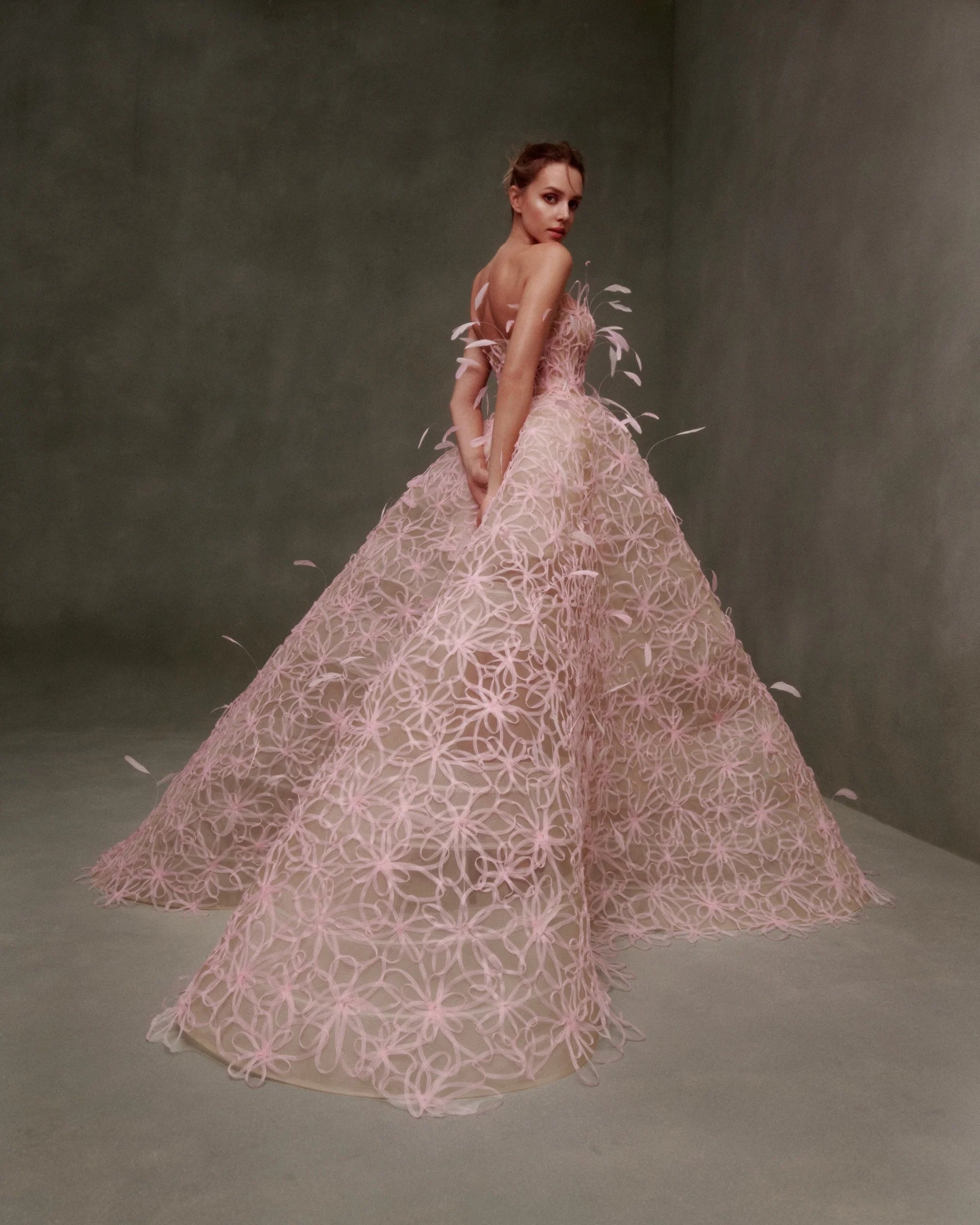Ethereal Pink Floral Lace Wedding Dress Bridal and Formal Ethereal Pink Floral Lace Wedding Dress Bridal and Formal